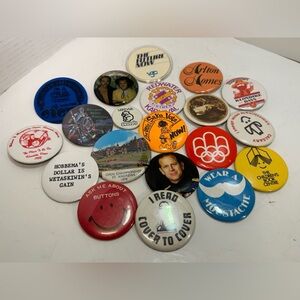 20 Assorted Button / Pins Vintage 76 Olympics Montreal/ Edmonton Klondike Days